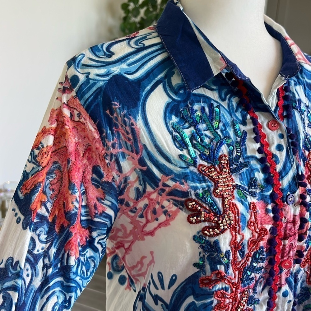 Antica Sartoria Positano Sequin Coral Print Italian Resort Cover Up Dress Size S - Picture 10 of 17